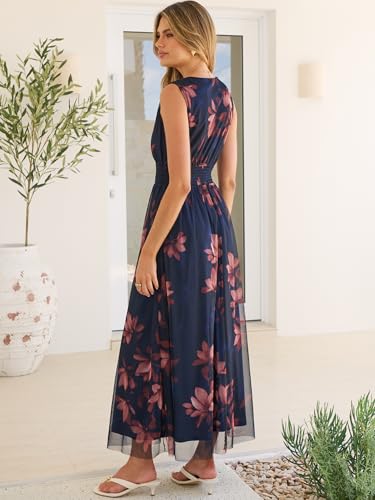 ANRABESS Womens Summer Floral Dress V Neck Sleeveless A Line Wedding Guest Maxi Tulle Dresses Casual Beach Vacation Clothes - Image 4