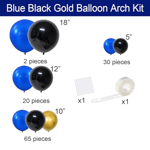 Image of Blue Black Gold Balloon Garland Arch Kit - Royal Blue and Black Black Gold Balloons for Men 30th 40th Video Game Birthday Wedding Retirement Graduation New Year Party Decorations
