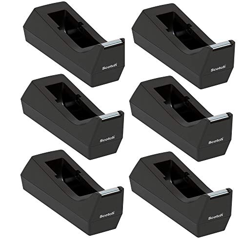 Scotch Desk Tape Dispenser, 1in. Core, Black, 6 Pack