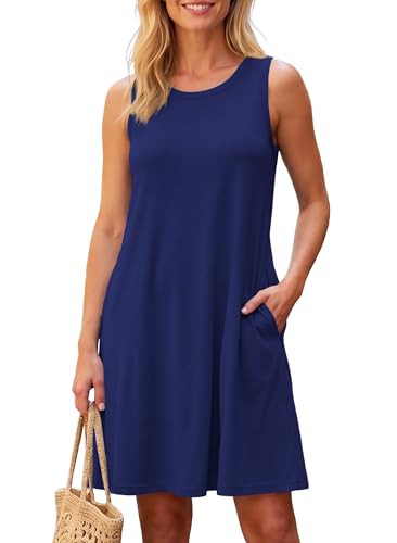Image of VIISHOW Womens Round Neck 3 /4 Sleeves A-line Casual Tshirt Dress with Pocket