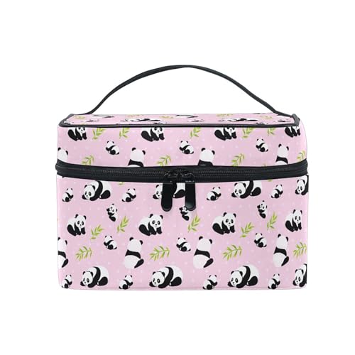 Mnsruu Panda Makeup Bag, Animal Cute Pink Makeup Organizer Bags Toiletry Bag Box Travel Cosmetic Bag Make Up Train Case for Women Teen Girl Ladies