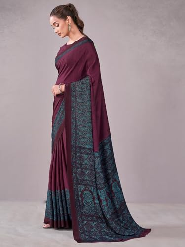 Image of Satrani Women's Crepe Printed Saree with Unstitched Blouse Piece
