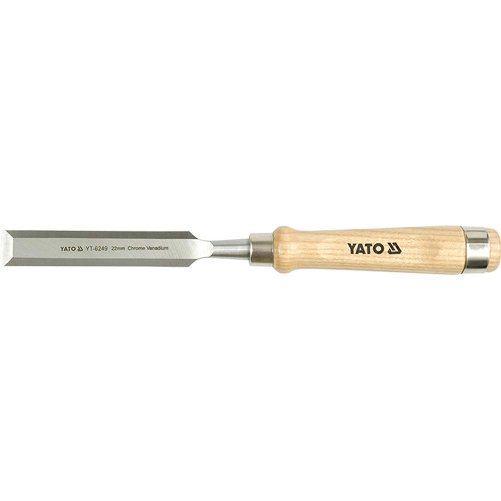 Yato 8Mm CrV60 Flat Edge Chisel with Wooden Handle | 58-50 HRC | Metal Clamp | Cutting | Punching