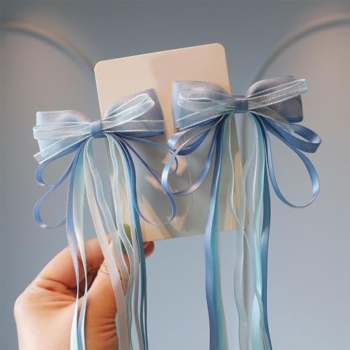 Pinzas para cabello con moño azul, set 2 piezas miniatura 1