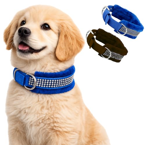 Image of Nylon Dog Neck Belt Collar Combo Set, Adjustable Size, Durable Material, Comfy Soft Fur Padded for 35+ Kilograms Dogs (XL, Brown, Blue, Pack of 2)