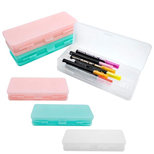 MAXSELL Double Deck Organizer Box,Multi Purpose Pencil Box with Snap-tight Lid,Large Capacity Pencil Box for School Supplies,Bright Color in Green,White and Pink (3 Pack