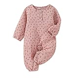 Newborn Baby Girl Long Sleeve Button Front Jumpsuit Floral Causal Footies Fall One Piece Romper (Pin