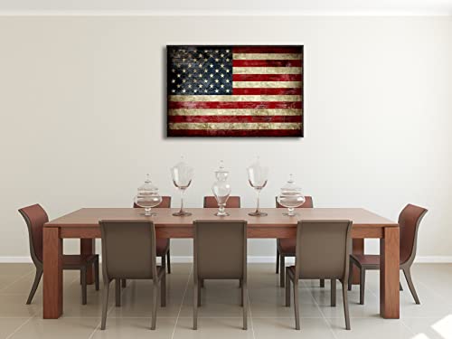 Image of Pyradecor Walnut Framed Wall Art Extra Large Old Vintage American Flag Canvas Prints Abstract Pictures Paintings for Living Room Office Home Decorations