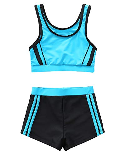 HowJoJo Big Girls Two Piece Tankini Swimsuit Green Floral Bathing Suit Swimwear Size 14/12-143