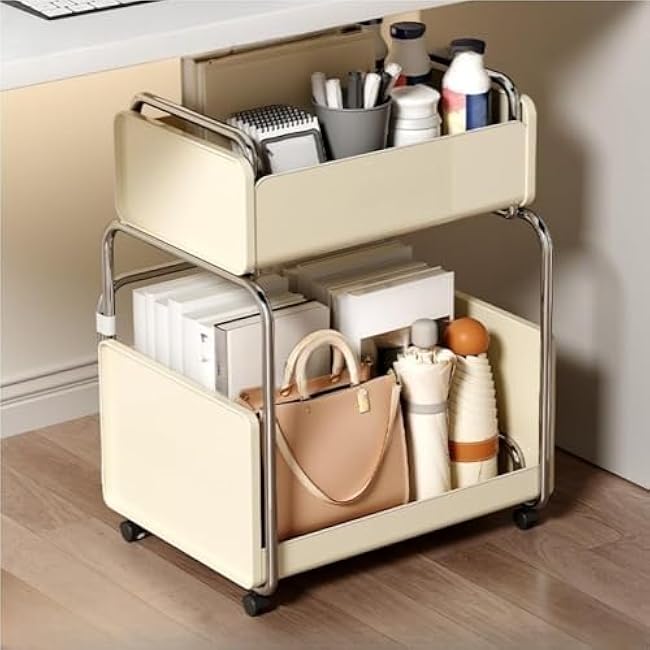 2-Layer Movable Storage Cart with Wheels Rolling Bookshelf Snack Cart Display Rack for Living Room Small Space & Study Long-Lasting-3m1qeoIj
