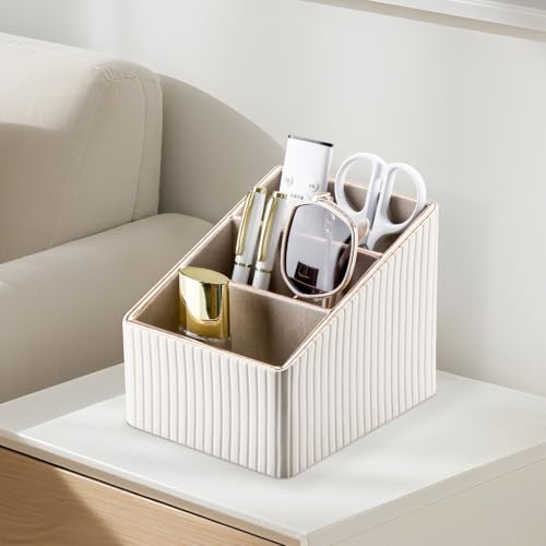 KINGFOM Schreibtisch Organizer, Stiftehalter, Stifte Organizer Mit 3 Fächern, Fernbedienung Halterung für TV, PU-Leder Schreibtischorganizer Stiftehalter Schreibtisch für Büro/Zuhause (Weiß)