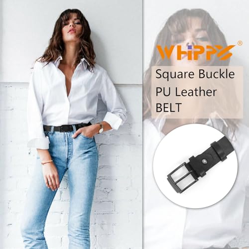 Image of WHIPPY Women Leather Belt for Jeans Pants Dresses Black Ladies Waist Belt with Pin Buckle