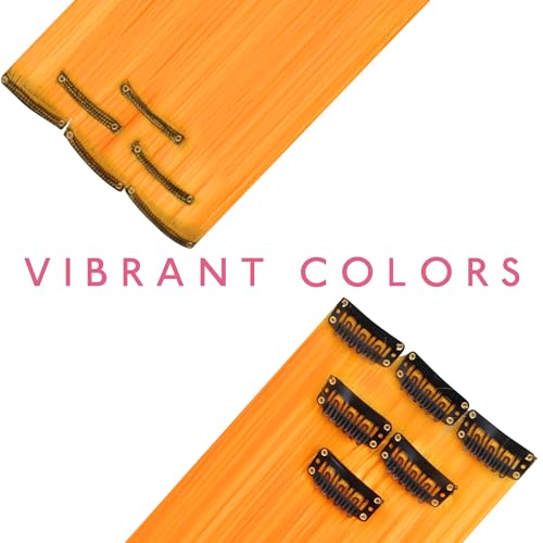 Image of WENNALIFE 12 PCS Orange Hair Extensions Clip in, Colored Clip in Hair Extensions for Kids Highlights Rainbow Hair Clips for Girls Synthetic Straight Pop-up Style Colorful Girls Hair Accessories