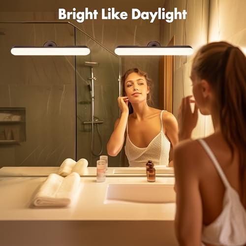 Image of cambk Set of 2 Wireless Vanity Makeup Lights for Mirror, Rechargeable LED Stick On Light Bar for Bathroom Mirror with Dimmable 3 CCT, Long Battery Life Cordless Light for Vanity Desk(Dark Brown)