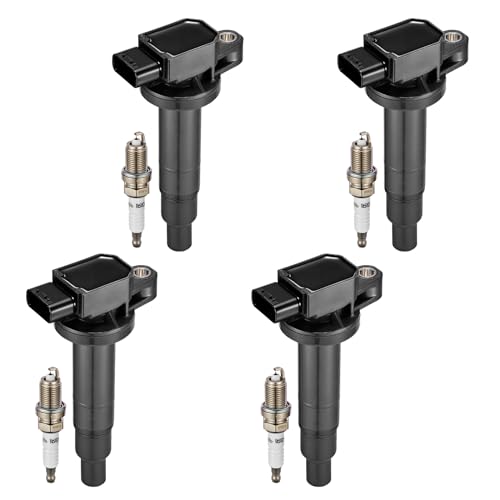 Image of Set of 4 UF316 Ignition Coil Pack and BKR5EGP 7090 Spark Plugs Compatible with Toyota 06-14 Yaris 00-05 Echo 10-09 Prius Compatible with Scion xB 04-06 Replaces 6731306 C1304, 1.5L L4