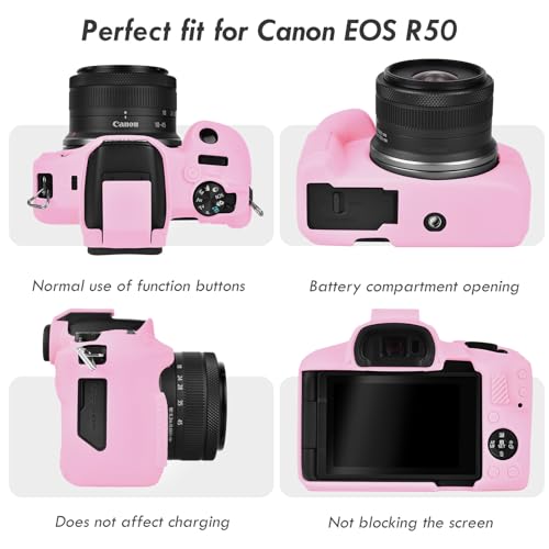 Rieibi EOS R50 Case, Soft Silicone Protective Case for Canon EOS R50 Camera, Lightweight Non-Slip Snug Fit Cover - Pink - Image 3