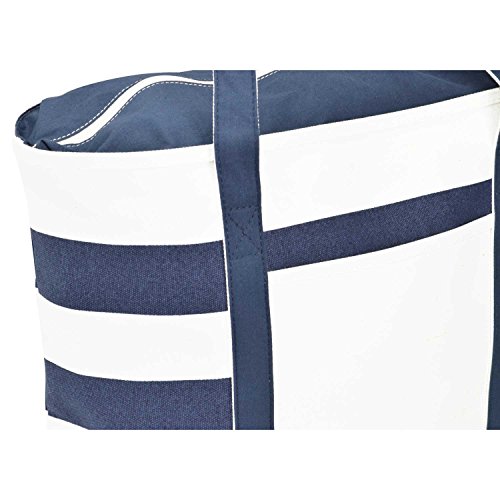 Bolso tipo tote de lona algodón rayada azul marino miniatura 5