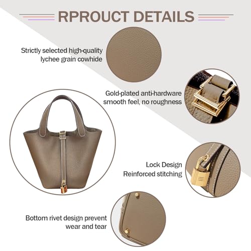 Genuine Leather Bucket Bag for Women, Fashion Handbag With Lock Design, Shoulder Bag Purses for women4