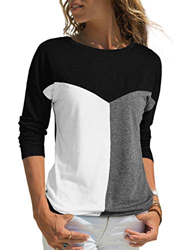 Adibosy Women's T-Shirt Tops Long Sleeve Tunics Color Block Tunic Basic Round Neck Shirts Casual Fall Tees Top Gray XL