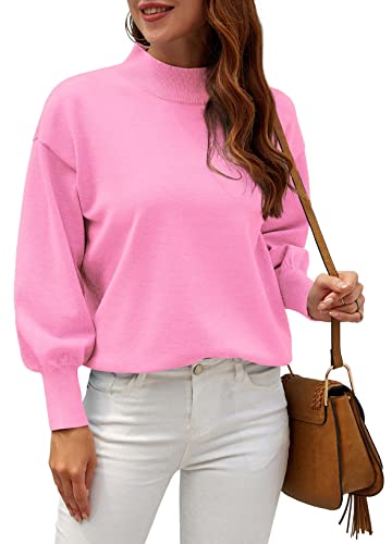 Image of WEACZZY Women's Sweater Mock Neck Long Lantern Sleeve Lightweight Knit Tops