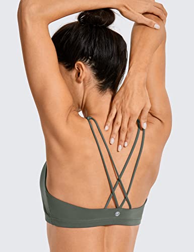 Image of CRZ YOGA U Neck Strappy Sports Bras Grey Sage X-Large | Light Support, Removable Pads, Yoga, Sleek, Criss Cross Back, Scoop Neck, for Women