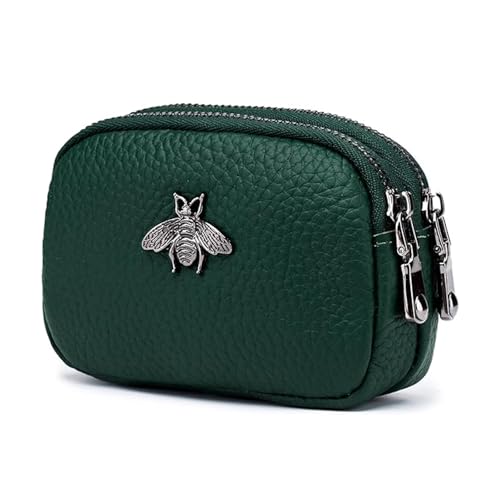 Image of Women's Coin Pouch, Mini Cute Coin Purse, Small Cash Pouch with Double Layer Organization, Compact Handbag Storage, Dark Green, 11.5x4x7.5 cm