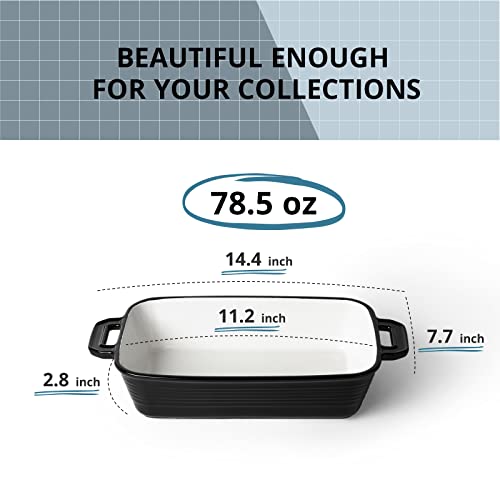 Lifver 2.45 Quart Baking Dish With Handles, Black Ceramic Lasagna Baking Dishes For Oven, Deep Casserole Dish, Rectangular Baking Pan For Cooking, Cake, Banquet And Dinner, Baking Gifts, 11.2" X 7.2" #TOP1