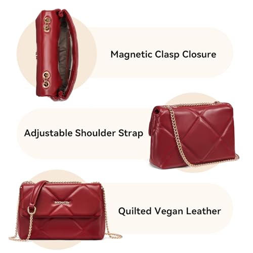 BOSTANTEN Shoulder Bag for Women Small Purse Vegan Leather Quilted Crossbody Bags With Chain Trendy Ladies Handbags3