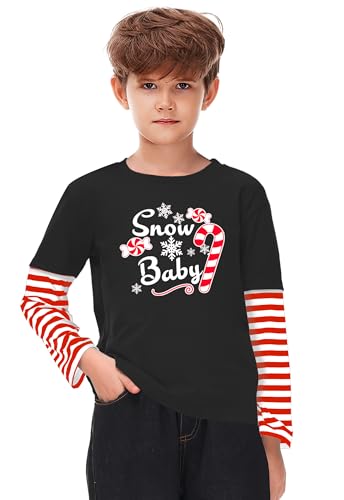 Image of Remimi Unisex Kids Christmas Long Sleeve Shirt Xmas Print Stripe Shirts 2-12 Years