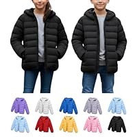 Kids Winter Coat Active Boys Girls Full Zip Quilted Hooded Jacket Lightweight Water-Resistant Packable Puffer Jacket