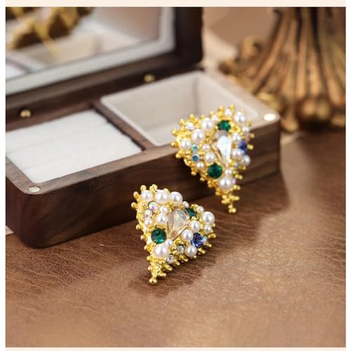 Boucles d'oreilles perles et strass en cœur rétro pour femme - 2