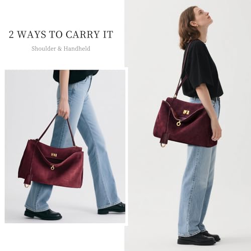Image of hedexe Genuine Leather Tote Bag for Women: Soft Cowhide Shoulder Handbags for Ladies - Satchel Purse for Travel Work(Large)