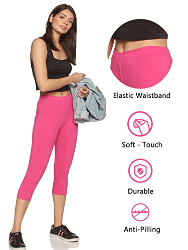 Image of OUTFLITS Women's Knee-Length Cotton Spandex Essential Capri Stretchy Leggings |Small - 2XL Adult |Yoga Leggings, Workout, Gym, Running 3 /4th Leggings for Women(OFLLC)