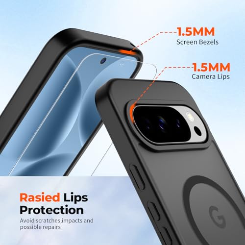 Image of SUPFINE Magnetic for Google Pixel 10 Pro XL Case with Screen Protector, (Built-in Magnets) ((Military Grade Drop Protection) Slim Translucent Shockproof Phone Case,Black