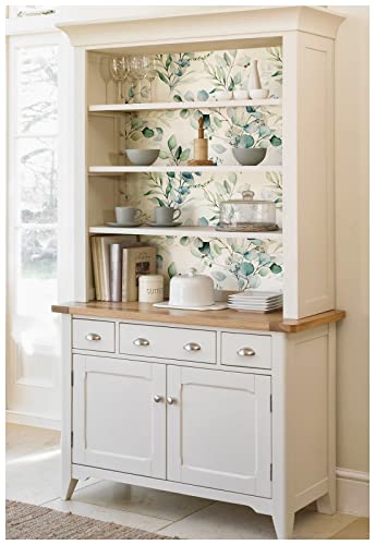 HAOKHOME Peel and Stick Wallpaper Boho Green/White Eucalyptus Leaf Floral Wall Mural Home Nursery Decor Renter Friendly Wallpaper 17.3in x 32.8ft