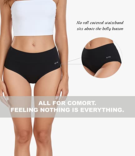 Image of coskefy Women's High Waisted Cotton Underwear Soft Breathable Panties Stretch Briefs Ladies Panties 5 Pack
