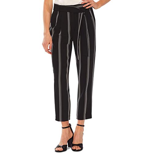 Vince Camuto Drapey Pinstripe Slim Leg Belted Pants Rich Black 14 26