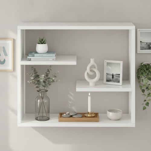 Image of FURNEASER Wooden Wall Shelves for Living Room, Hanging Decoration & Corner Display Shelf, Modern & Stylish Bookcase Bookshelf for Home Office Wall Decoration (WS-KRK)