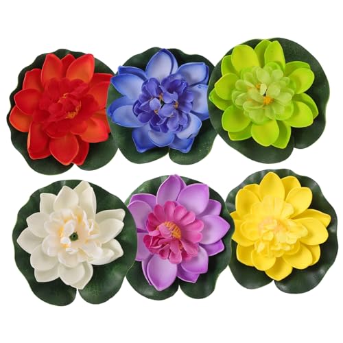 ibasenice 6 Piezas Loto Artificial Realista Lotus Pond Aquarium Decor Multicolor Para Estanque Decoración Lirios Piscina Condujo En Conserva Flotante Características Falso El Plastico