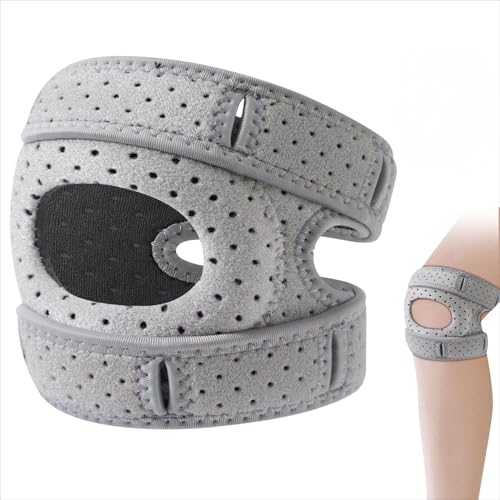 Kniebandage Männer & Damen mit Schweißband-3D-Silikon-Patella Knie Support gegen Arthrose, Knieschmerzen,Meniskus-Verstellbare & Atmungsaktive Knee Brace für Sport (Grau, Erwachsene L)