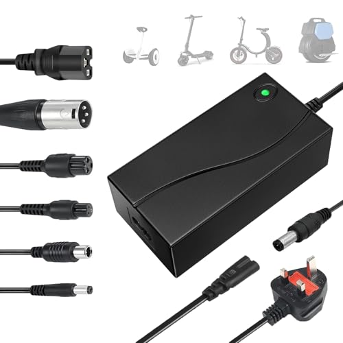 Electric Scooter Charger 42V 2A Hoverboard Charger UK 3 Pin with 6 Connections for 36V Li-ion Batterie for Mobility Scooter Electric Bike e Balance Scooter
