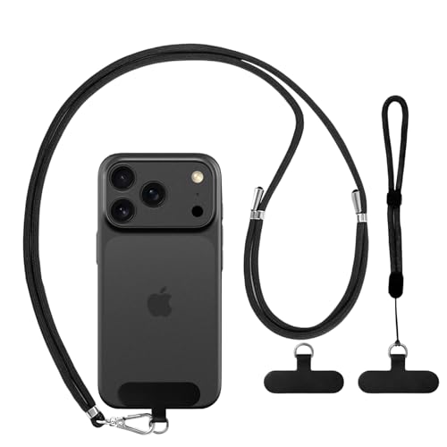 Caremore Cordon Telephone Portable1 Bandeau de Cou Réglable,1 Pcs Bandeau de Poignet,2 Patchs Noirs Durables,Corps croisé Universel, Multifonctionnel...