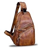 Genuine Leather Sling Bag Chest Shoulder Hiking Backpack Vintage Handmade Crossbody Daypack (Brown)