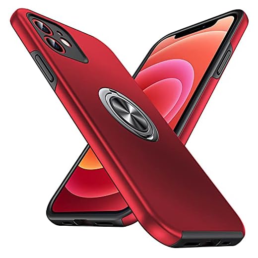 Anqrp Hidden Series Coque iPhone 12, [Béquille Intégrée] [Militaire Antichoc] Support à Anneau Magnétique Rotatif Housse de Protection Multicouche Robuste pour iPhone 12, Rouge