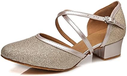 MINITOO Damen Glitzer Salsa Tango Ballsaal Latin Tanzschuhe t-Strap Geschlossen Zehen Dance Shoes