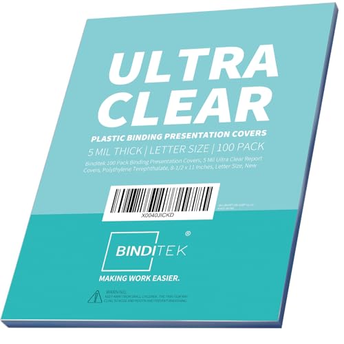 Image of Binditek 5 Mil PET Binding Covers, 8.5 x 11 Inches, Ultra Clear, 100 Pack | Plastic PET Binding Covers, Letter Size, Ultra Clear, Square Corners, Unpunched, Ideal for Business Reports and Proposals