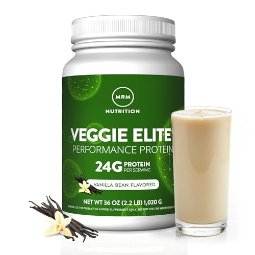 MRM Veggie Elite Performance Protein - Vanilla Bean, Plant-Based Powder, 24g Protein per Serving with BCAAs & Digestive Enzymes, Clinically Tested - Vegan, Gluten-Free - 30 Servings