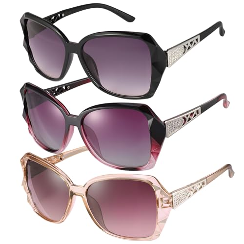 Image of Women Oversized Sunglasses UV400 Protection Lens Sun Glasses | Lightweight Shiny Frame, Classic Trendy Design, Multiple Color Options for Walking, Driving, Shopping, Taking Photos