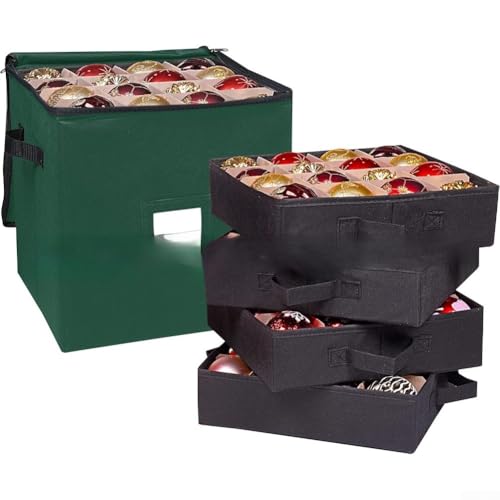 Miniatura 5 de Caja De Almacenamiento De Adornos De Bolas De Navidad, Bolsa De Almacenamiento De Bolas De Árbol De Navidad Con 3 Bandejas Extraíbles, 48 Bolsas De Almacenamiento Con Asas Rojo