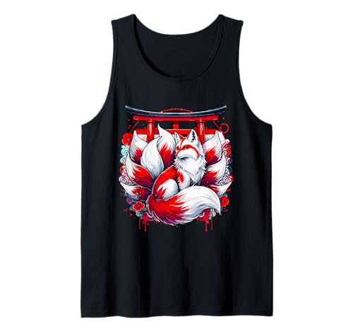Anime Japonés Fox Nueve Colas Kitsune Camiseta sin Mangas